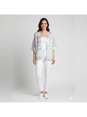 AMANDA UPRICHARD 100% Silk Floral Topper / Kimono / Cardigan MADE IN USA Sz S
